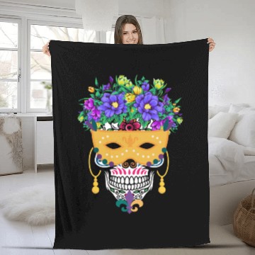 Discover Mardi Gras Mask Dia De Los Muertos Flower Sugar Fleece Blankets
