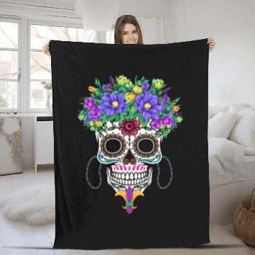 Discover El Dia De Los Muertos Mardi Gras Costume Flower Fleece Blankets