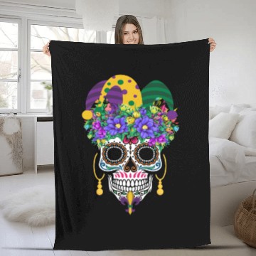 Discover Mardi Gras Mask Dia De Los Muertos Flower Sugar Fleece Blankets