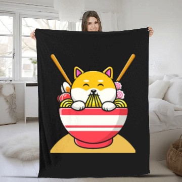Discover Cat Eating Spaghetti Ramen Cat Sweet Kitty Fleece Blankets