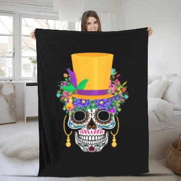 Discover Mardi Gras Costume El Dia De Los Muertos Flower Fleece Blankets