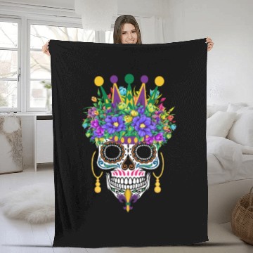 Discover Mardi Gras Mask Flower Sugar Dia De Los Muertos Fleece Blankets