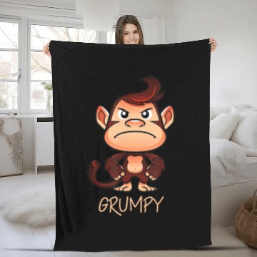 Discover Grumpy Monkey Meme Aesthetic Bad Mood chimpanzee Fleece Blankets