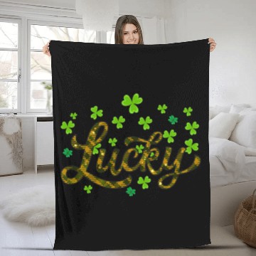 Discover Lucky St Patricks Day, leaf clover, shamtock Fleece Blankets