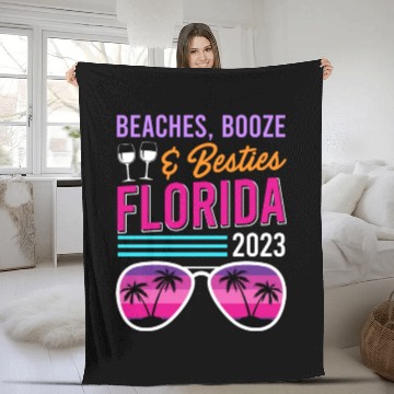 Discover Beach Booze Besties Florida Vacation Spring Break Fleece Blankets