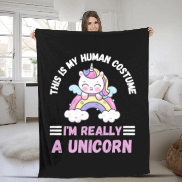 Discover This is My Human Costume I'm Really a Unicorn Fleece Blankets
