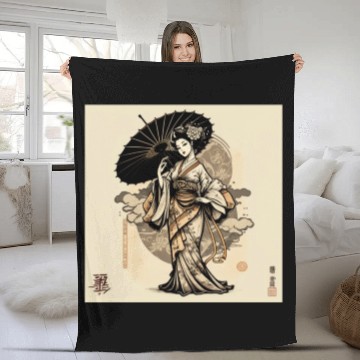 Discover Japanese Kimono girl Fleece Blankets