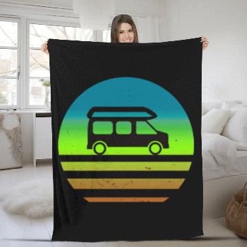 Discover Camper Van Retro Sunset Vintage sun camping Fleece Blankets
