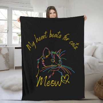 Discover My heart beats for cats Funny Meow Fleece Blankets