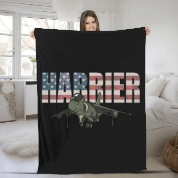 Discover AV-8B Harrier Military Airplane American Flag Fleece Blankets