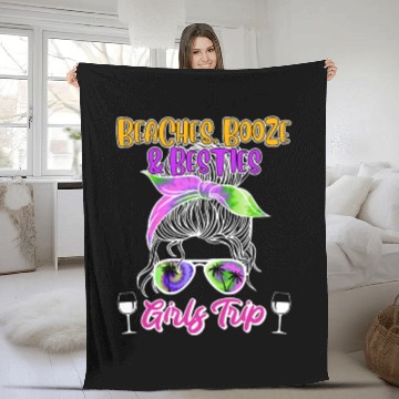 Discover Beaches Booze Besties Girls Trip Spring Break Fleece Blankets