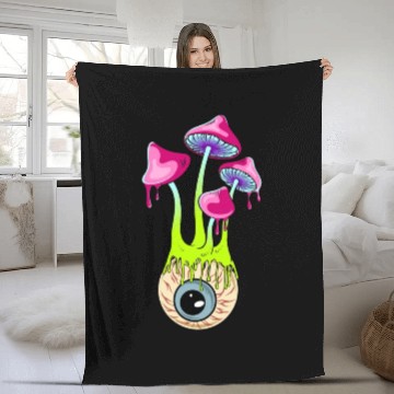 Discover trippy mushrooms, eyeball mushrooms Fleece Blankets