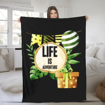 Discover Life Is Adventure - Green And Gold Nature Party Fleece Blankets