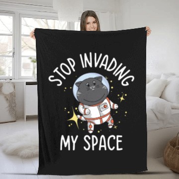 Discover Space Purring Cat Astronaut Cat Lover Spaceship Fleece Blankets