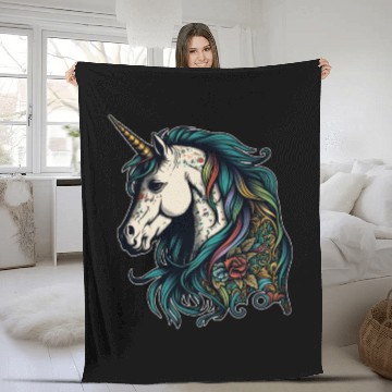 Discover Unicorn elf mythical creature tattoo drawing horse Fleece Blankets