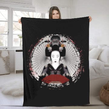 Discover Geisha, traditional digital art, Japan Fleece Blankets