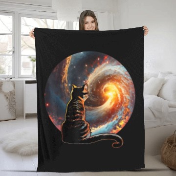 Discover Cat Staring at a Galaxy Cat Dad Cat Lover Fleece Blankets