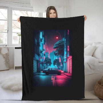 Discover Tokyo Japan Japanese Aesthetic Graphic Night Scene Fleece Blankets