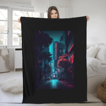 Discover Tokyo Japan Japanese Aesthetic Graphic Night Scene Fleece Blankets