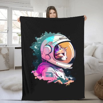 Discover Aesthetic Vaporwave Space Cat 80s 90s Astronaut Fleece Blankets