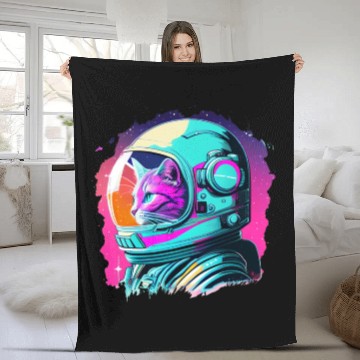 Discover Aesthetic Vaporwave Space Cat 80s 90s Astronaut Fleece Blankets