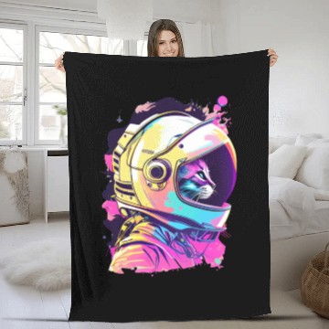 Discover Aesthetic Vaporwave Space Cat 80s 90s Astronaut Fleece Blankets