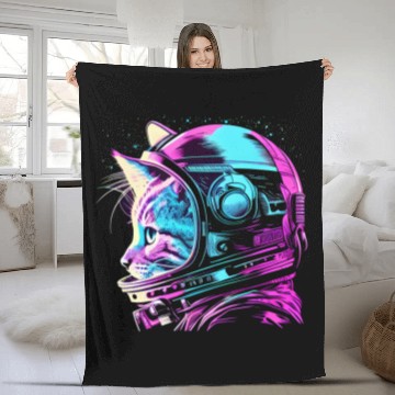 Discover Aesthetic Vaporwave Space Cat 80s 90s Astronaut Fleece Blankets