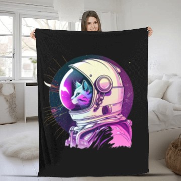 Discover Aesthetic Vaporwave Space Cat 80s 90s Astronaut Fleece Blankets