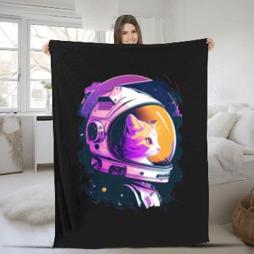 Discover Aesthetic Vaporwave Space Cat 80s 90s Astronaut Fleece Blankets