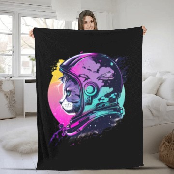 Discover Aesthetic Vaporwave Space Cat 80s 90s Astronaut Fleece Blankets