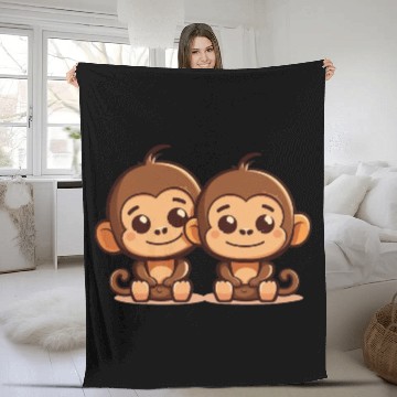 Discover Monkeys siblings brother sister family love ape Fleece Blankets