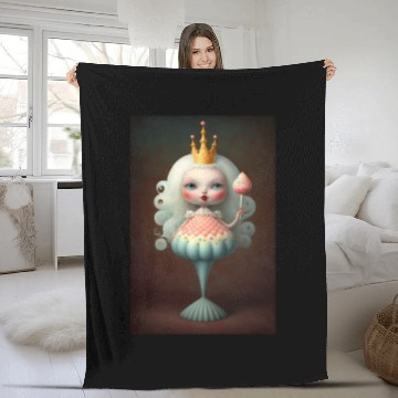 Discover Surreal mermaid doll with lollipop and crown Fleece Blankets