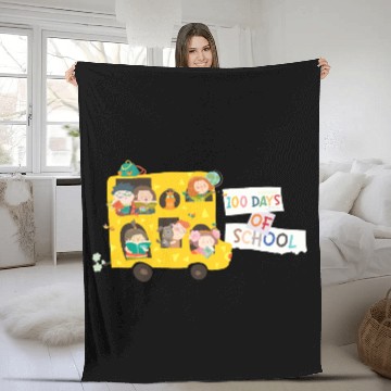 Discover 100 days of school children in the school bus Fleece Blankets