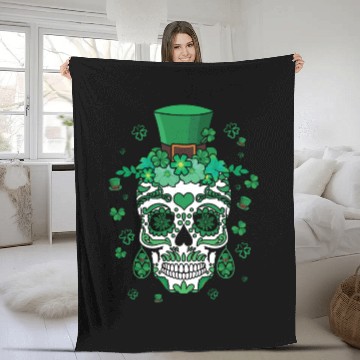 Discover St Patty's Day El Dia De Los Muertos Irish Flower Fleece Blankets