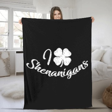 Discover I Clover Shenanigans Gift Funny Irish Clover Fleece Blankets