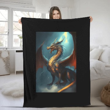 Discover Mystical Dragon in storm Fleece Blankets