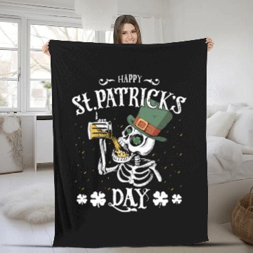 Discover Happy St Patricks Day Funny Beer Drinking Skeleton Fleece Blankets