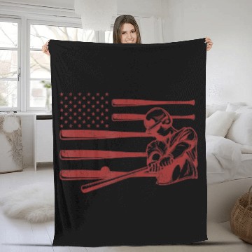 Discover Baseball Player Batter Baseball Bat USA Flag Fleece Blankets