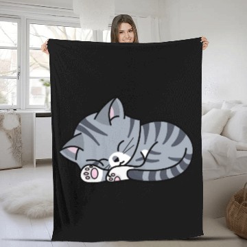 Discover Grey Tabby Sleeping Fleece Blankets