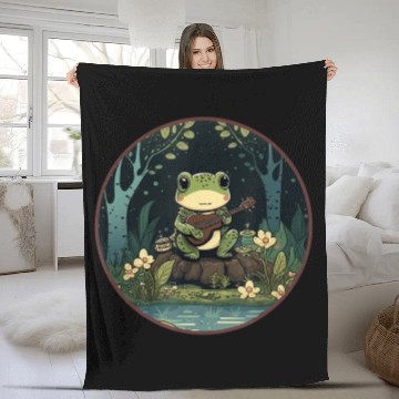 Discover Kawaii Frog Guitar Cottagecore Aesthetic Fleece Blankets