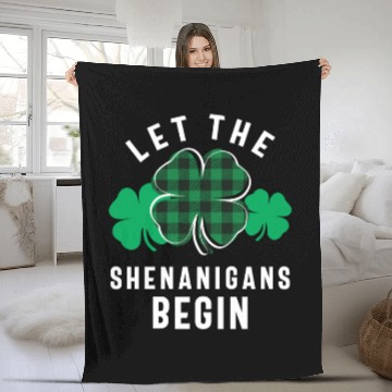 Discover Let The Shenanigans Begin Shamrock St Patricks Day Fleece Blankets