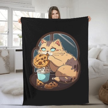 Discover Cat Eats Cookie Fleece Blankets