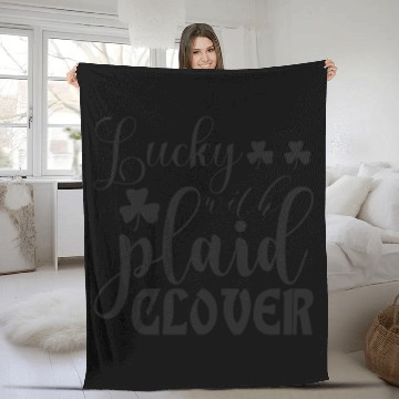 Discover Lucky with plaid clover Fleece Blankets