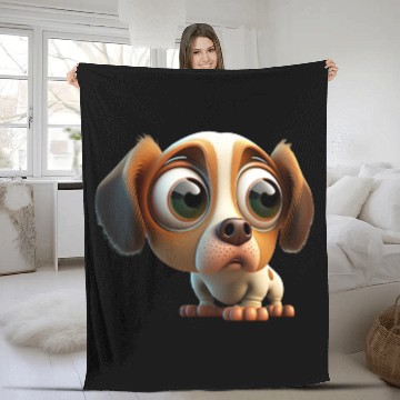 Discover Cute dog cartoon character Fleece Blankets