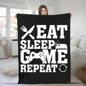 Discover Eat Sleep Game Repeat Funny Gaming Lover Fleece Blankets