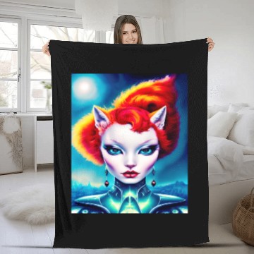 Discover "Alien Cat Woman" Fleece Blankets