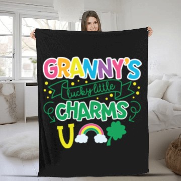 Discover Granny's Lucky Little Charms Clover Shamrock Fleece Blankets