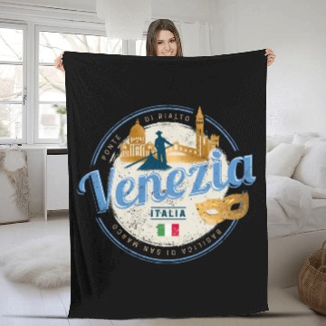 Discover Venice with gondolier Italy carnival vintage Fleece Blankets