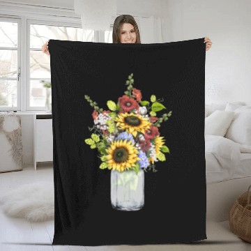 Discover Sunflower Mason Jar Flower Fleece Blankets