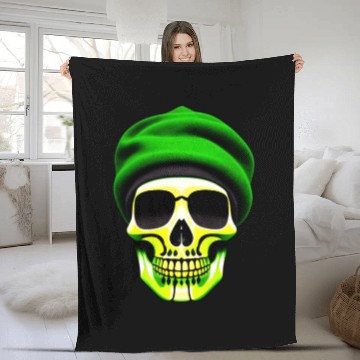 Discover Green Skull Art Design with a Unique Twis Fleece Blankets
